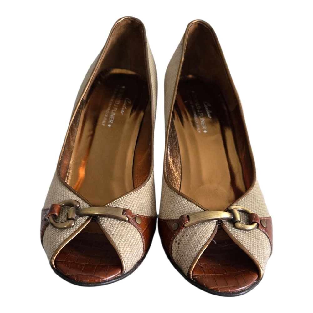 Donald J. Pliner Tan and Brown Peep-Toe Heels